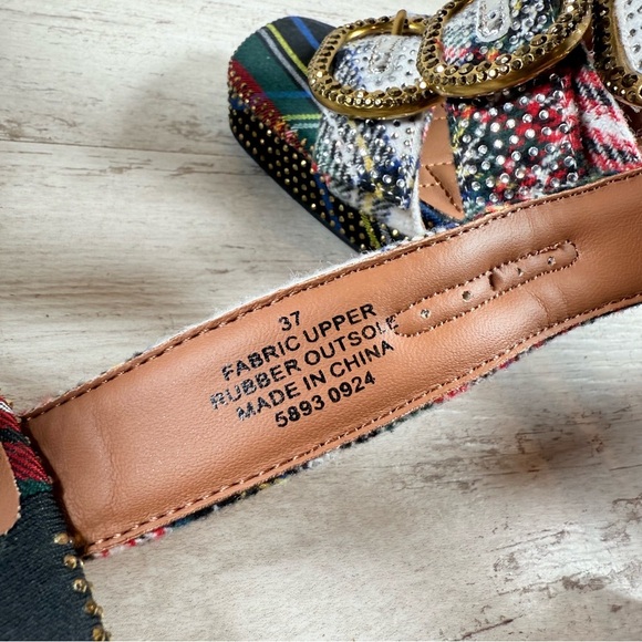 Kurt Geiger London MAYFAIR PLATFORM MULE HEEL Size 37 US 7 Plaid Rhinestone NEW - Picture 13 of 13